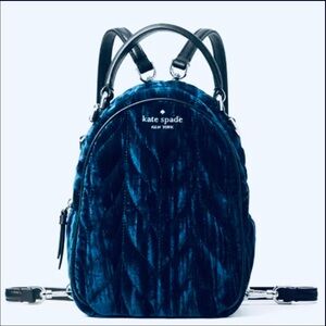Kate Spade Briar Lane Quilted Crushed Velvet Midnight Blue Mini 2 Way Backpack